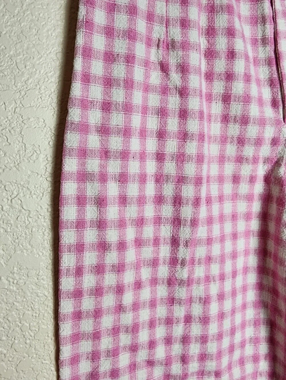 Zara Pink White Gingham Wide Leg Linen Blend Pants Women's Large